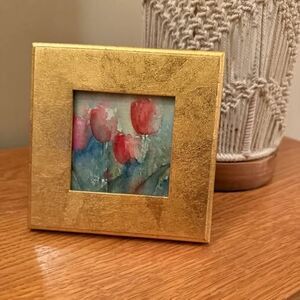6x6 Framed Tulip Watercolor – Gold Frame Floral Wall Art
